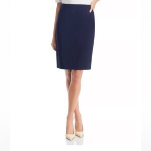 Boss Navy Blue Classic Minimalist Wool Pencil Skirt Lined Size 4 Back Slit